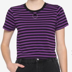 PURPLE & BLACK STRIPE O-RING GIRLS CROP T-SHIRT #hottopic